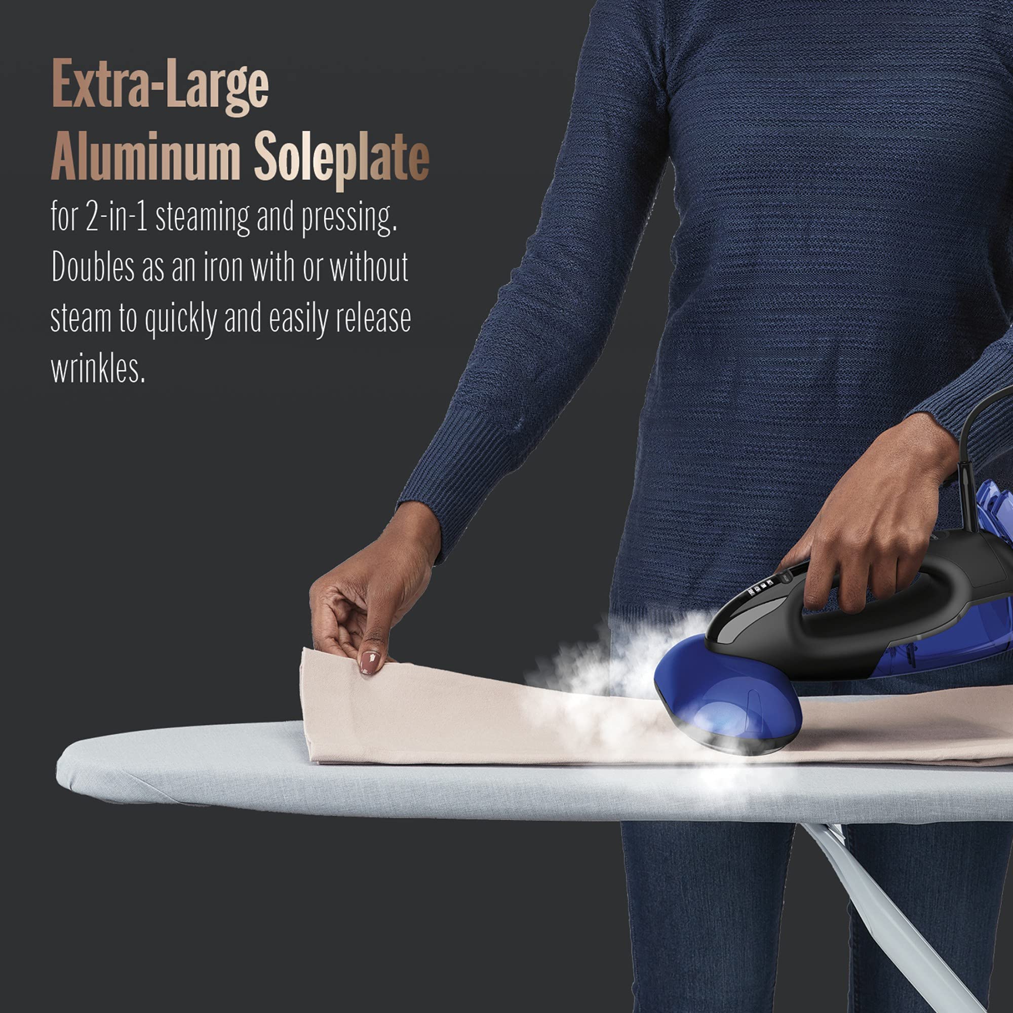 Conair 2-in-1 Handheld Steamer and Iron for Clothes, Turbo ExtremeSteam 1875W Garment Steamer and Clothing Iron,Black / Blue
