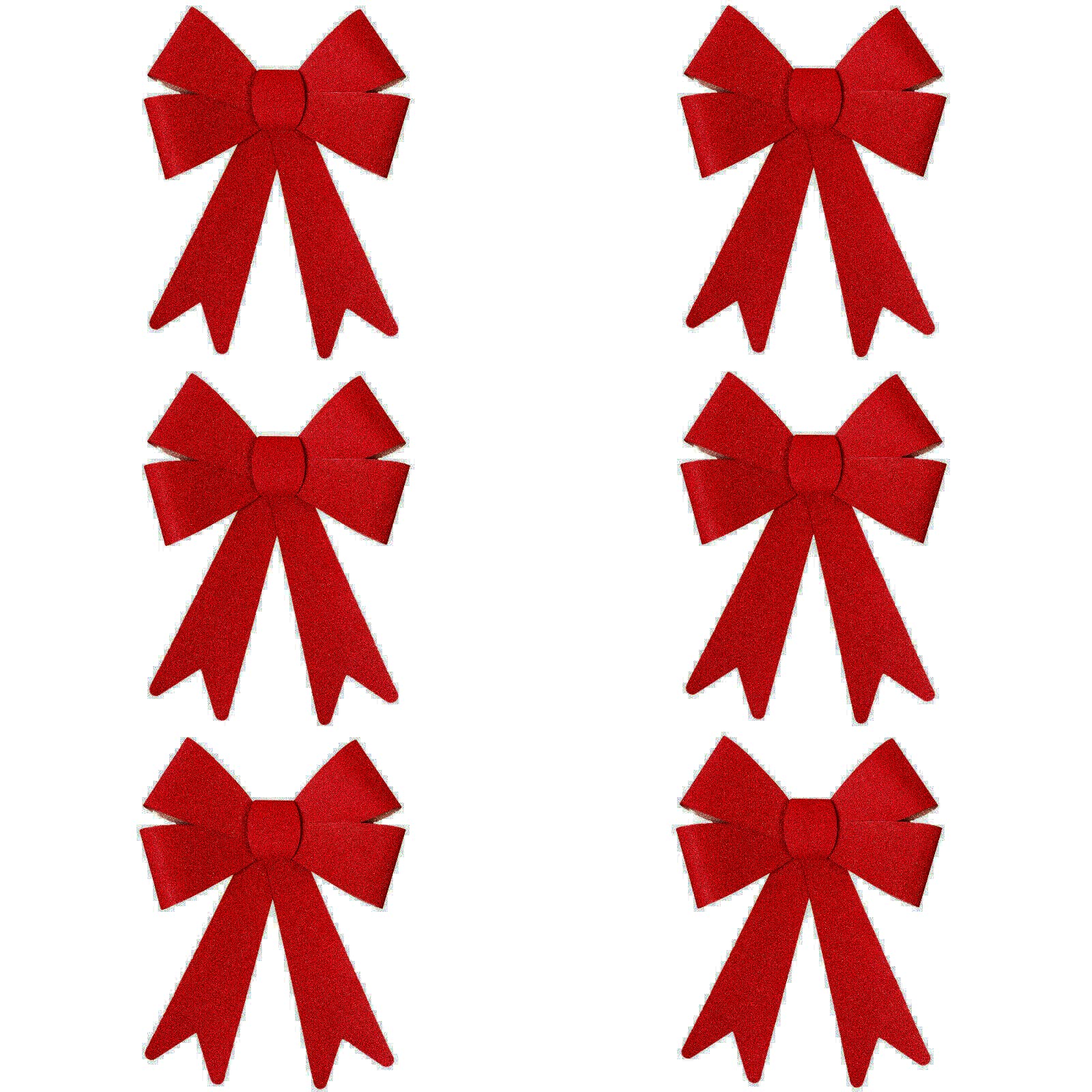 Robelli Christmas Glitter Bow Decorations - Pre-tied For Tree/Gifts/Table - 6 x S (Red)