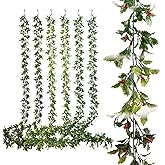 PENGYEE 6 Pack 5.57ft Artificial Christmas Garlands, Xmas Holly Leaves and Red Berries, Artificial Greenery Garlands for Christmas Decorations Fireplace Winter Newyear Decor