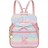 KKXIU Initial Bowknot Mini Backpacks for Girls Women, Small Cute Backpack Purse, Personalized Birthday Gifts for Toddler, Kids and Teen Girls(K, Rainbow)