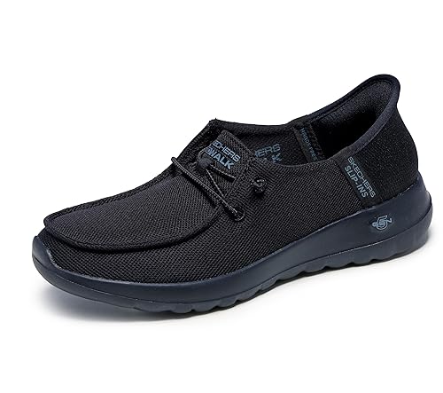 Skechers Women's Hands Free Slip-Ins Go Walk Joy Moc Toe Casual Shoe Boat, Black/Black, 10