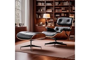 SULUCO Lounge Chair with Ottoman, Mid Century Modern Office Chair, Leather Chaise Lounge Chair Indoor, Heavy Duty Base Support for Living Room Study Lounge Office