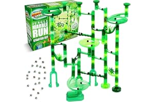 Marble Genius Marble Run Starter Set STEM Toy for Kids Ages 4-12 - 130 Complete Pieces (80 Translucent Marbulous Pieces and 50 Glass Marbles), Construction Building Block Toys, Theme (Jungle)