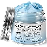 HealthyDerm Copper Peptides GHK-Cu Beef Tallow for Skin: Blue Balm with Methylene Blue, Manuka Honey & Vitamin E – Natural Face and Body Moisturizer for Mature, Dry & Sensitive Skin – 2oz