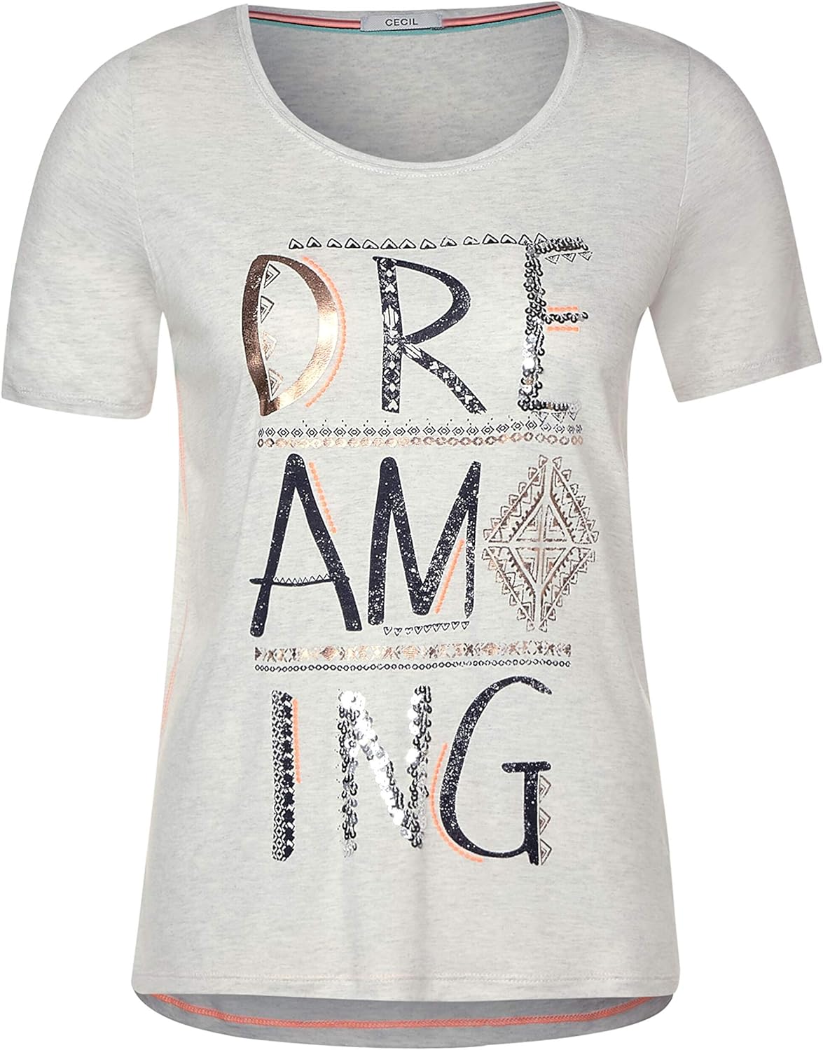 Cecil T-Shirt Donna Con Fantasia E Maniche 3/4, Scollo Con Abbottonatura, Mix Morbido