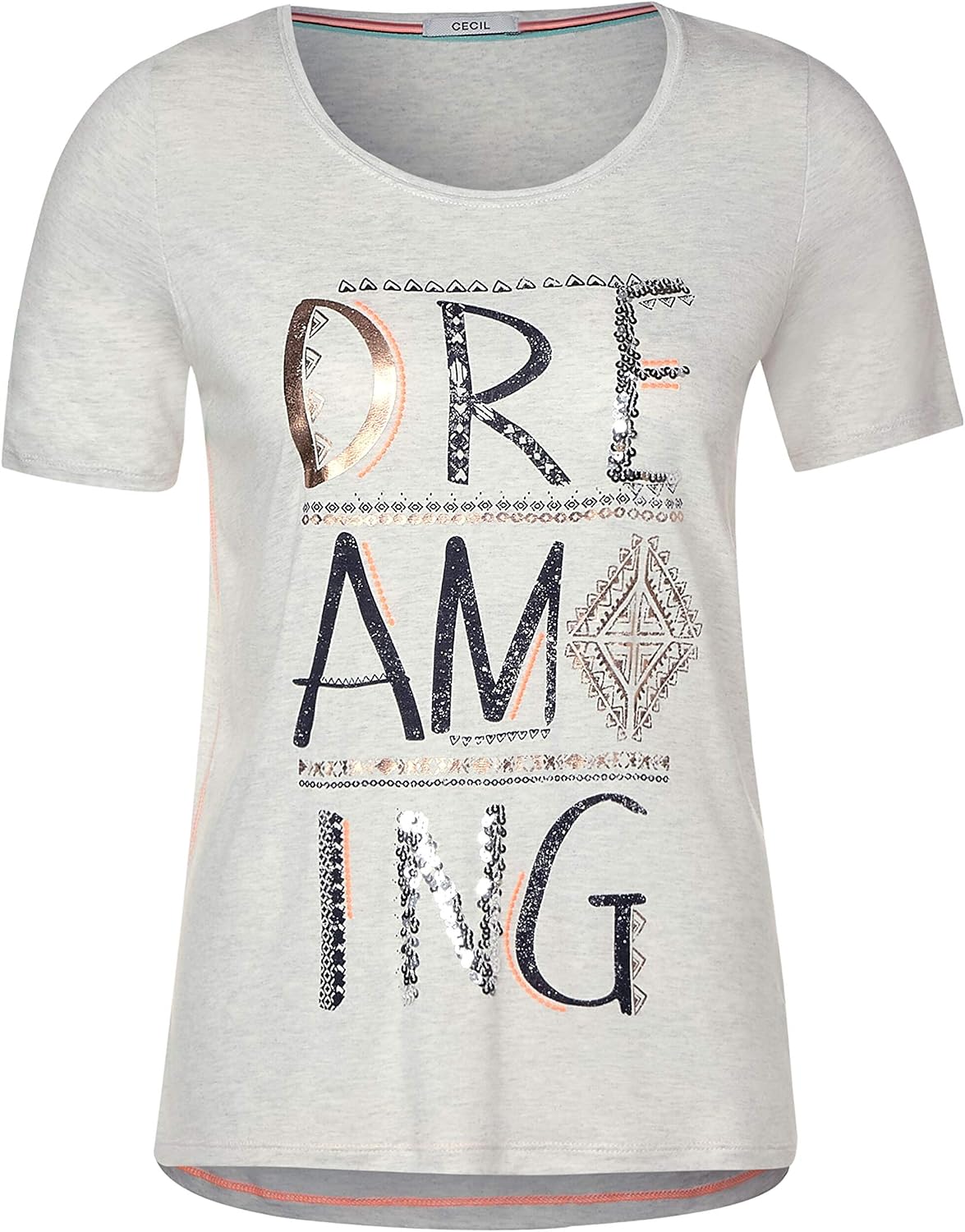 Cecil T-Shirt Donna Con Fantasia E Maniche 3/4, Scollo Con Abbottonatura, Mix Morbido