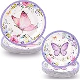 Hortsun 72 Pieces Butterfly Birthday Decorations Paper Plates Bulk, Party Favors Decoration, 9 Inch 7 Inch Disposable Plates Baby Shower for Tableware(Butterfly)