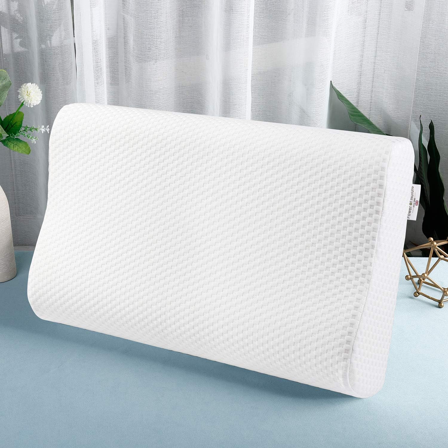 Power of Nature Memory Foam Contour Pillow, Neck Support Cervical Bed Pillow for Sleeping, Side Sleeper - Relieve Neck Pain with Washable Zippered Soft Cover: Kitchen & Dining