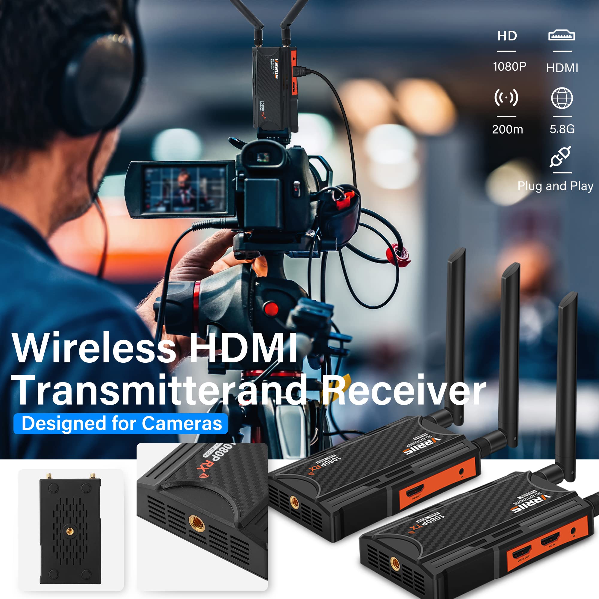 RX Only, Wireless HDMI Extender Receiver, Up to 1 TX to 4 RX Connections, Max Line-of-Sight Transmission Distance 1 TX to 1 RX (250m), 1 TX to 2 RX (230m), 1 TX to 3 RX (210m), 1 TX to 4 RX (190m)