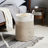 YOUDENOVA Woven Laundry Basket 50cm Handle Cotton Rope 58L White Brown view 6