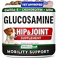 Glucosamine for Dogs - Hip & Joint Supplement - Chondroitin, MSM, Turmeric to Improve Mobility & Energy - Natural Joint Pain