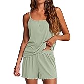 Ekouaer Pajamas for Women Set Lingerie Pjs 2 Piece Cami Sleepwear Ribbed Knit Shorts Set