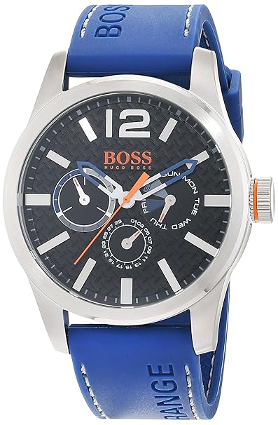 Hugo Boss Orange Paris Herren-Armbanduhr Quartz Analog mit blauem Silikon Armband 1513250
