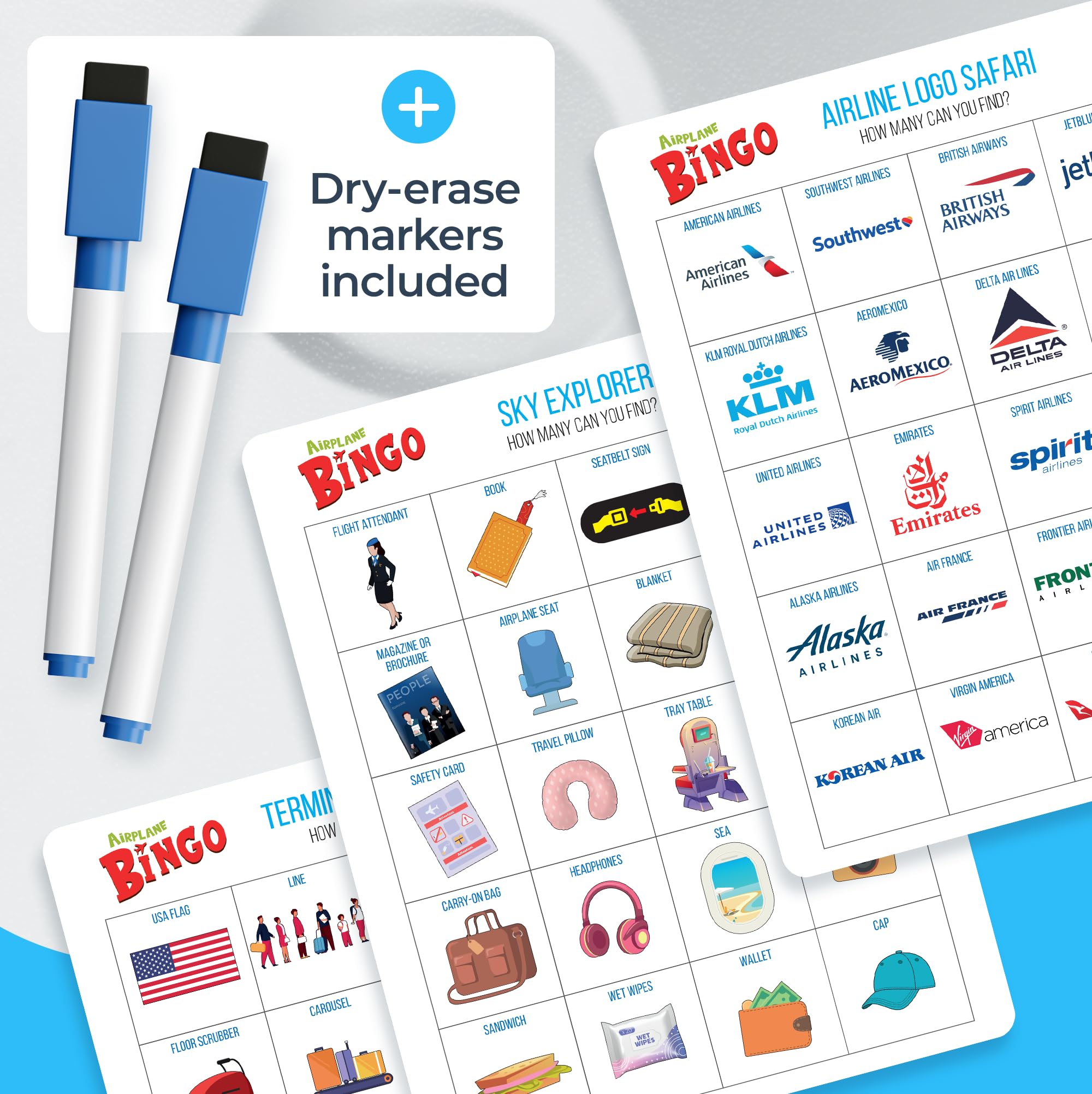 WELL BALANCED Airplane Games - Airplane Bingo Travel Essentials Kids Activities 3-8 Year Old, Must Haves