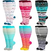 Jspupifip 6 Pairs Plus Size Compression Socks for Women Wide Calf Extra Large Knee High Support for Travel Yoga Running Circulation