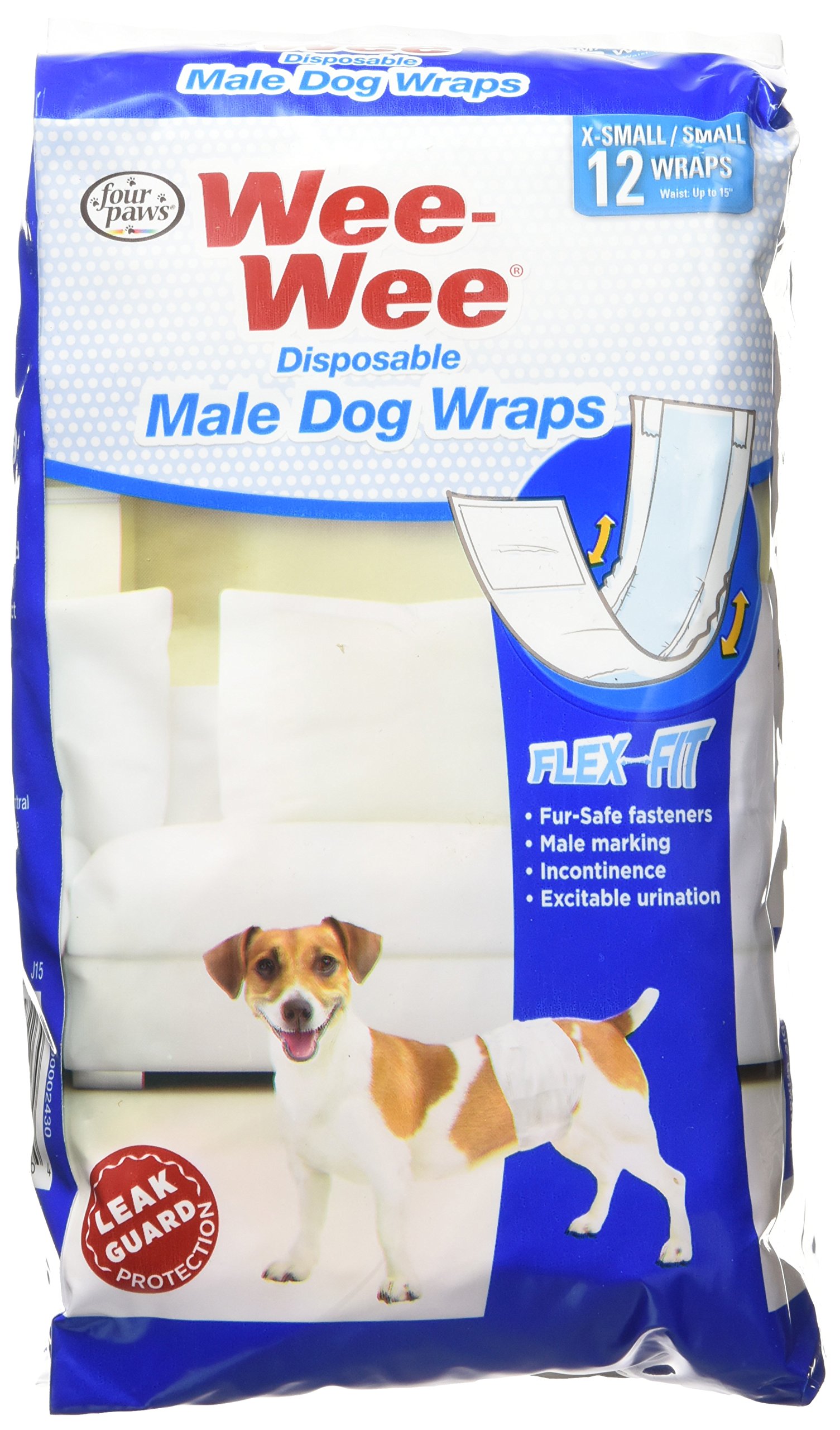 WeeWee Products Disposable Male Dog Wraps (12 Pack), XSmall/Small