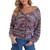 QIANXIZHAN Women's Fuzzy Cardigan, V Neck Knit Button Cardigans Fall Outfits for Women 2025