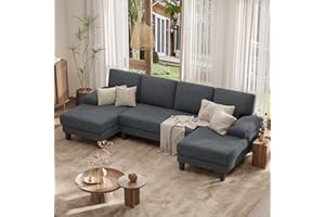Luxanimarion U-Shaped Sectional Sofa Couch for Living Room, Modern Modular Sofa with Double Chaise, Classic Lounge Couch Sleeper for Apartment, Darkgrey