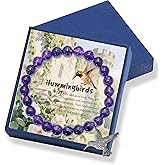 Gowvvxu Hummingbird Jewelry for Women Hummingbird Bracelet 8MM Natural Amethyst Stainless Steel Hummingbird Charm with Humming bird Messages Card