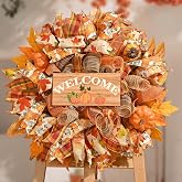 Waipfaru Fall Wreaths for Front Door, Fall Mesh Wreath with Wooden Sign Fishnet Yarn Autumn Pumpkin, Thanksgiving Halloween Decorations for Home, Porch Decor(20 Inch)