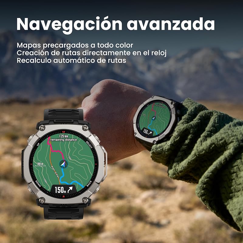Relógio inteligente T-Rex Ultra 2 para exteriores, GPS de dupla banda, caixa de titânio de 51 mm, ecrã AMOLED de 1,5", cristal de safira, lanterna, autonomia de 30 dias, mapas offline, 10 ATM resistente à água