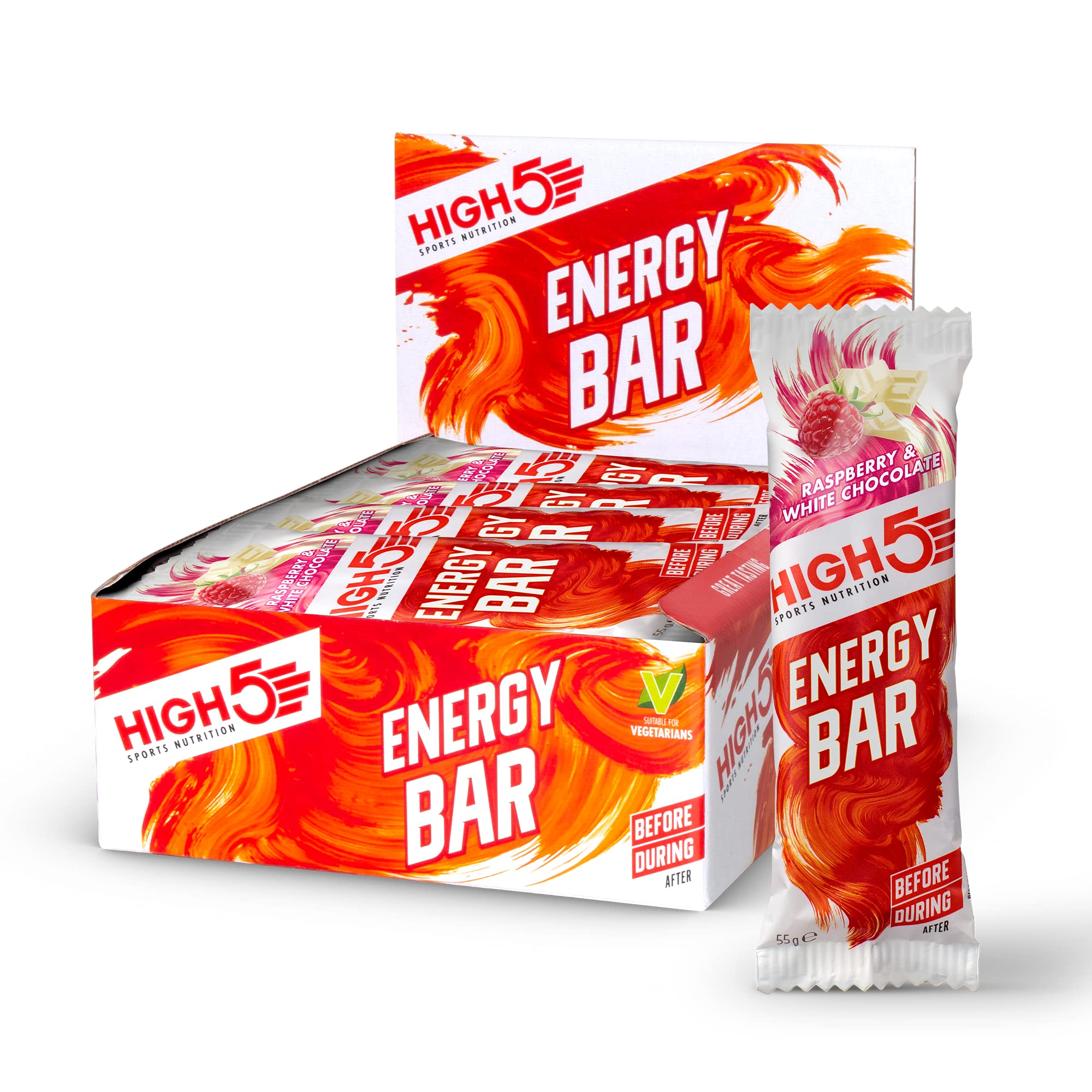 HIGH5 Energy Bars - High Carb Energy Bars for Running, Cycling & Hiking - Real Fruit Oat Bars - Healthy Snacks for Adults - Snack Bars Multipack for Training & Racing (12x55g, Raspberry & White Choc)