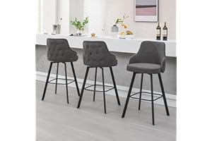 FIRAVOE Bar Stools Set of 3, 30" Swivel Bar Height Barstools with High Back, Linen Kitchen Bar Stool Bar Height for Kitchen Island (Dark Grey, 3PCS 30" Bar Stools)