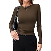 Laughido Women's Casual Slim Fit Basic T Shirts Crew Neck Long Sleeve Top Ribbed Knit Going Out Clothing 2025