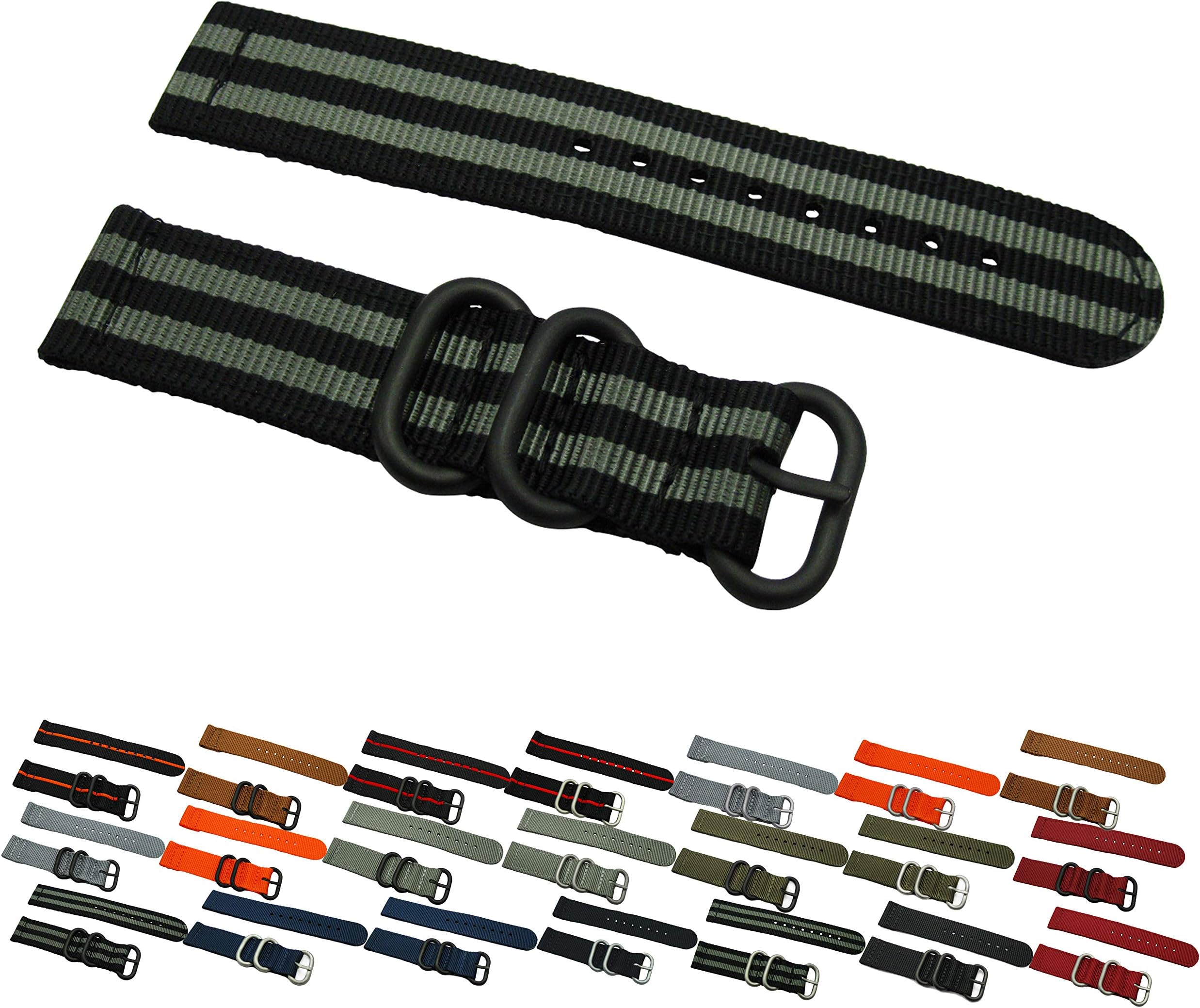 HNS Watch Bands - Choice of Color & Width (20mm, 22mm,24mm) - 2 Piece Ballistic Nylon Premium Watch Straps