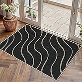 GKQOOKQ Easy Jute 2x3 Black Wave Area Rug,Washable Entryway Rug, Small Modern Door Carpet,Neutral Non-Slip Outdoor Indoor Farmhouse Rug for Kitchen Patio Entry Porch