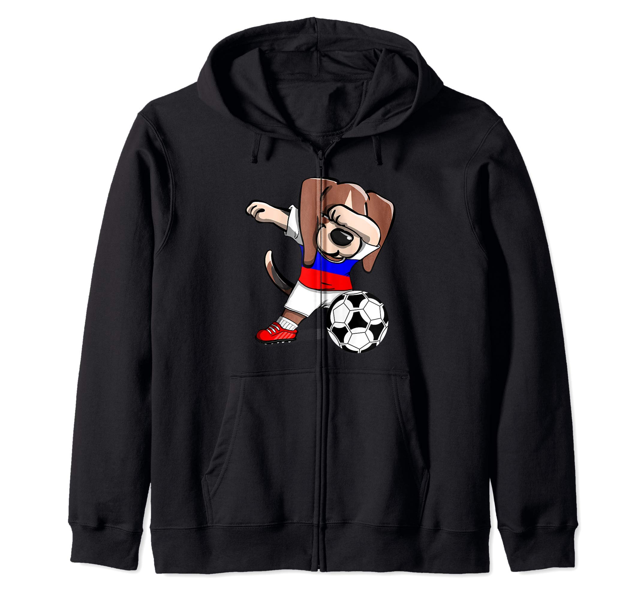Funny Dabbing Beagle Dog Russia Football Russian Flag Soccer Zip Hoodie