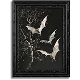 Gothic Bat Wall Art, Dark Academia Three Bats in Tree Framed Canvas Wall Decor, Vintage Halloween Poster Print for Home, Living Room, Bedroom, 9x11 Inch