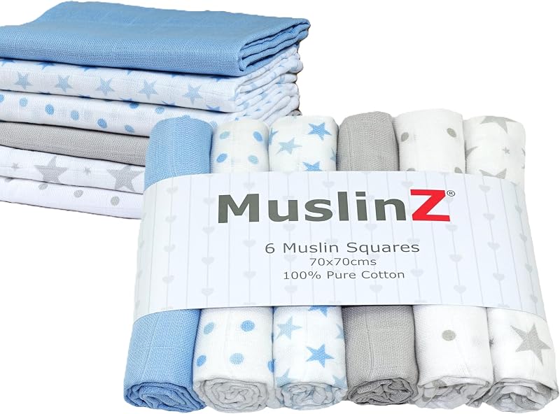 MuslinZ Muslin Cloths for Baby 70x70cm 6 Pack Pure Cotton Soft Breathable