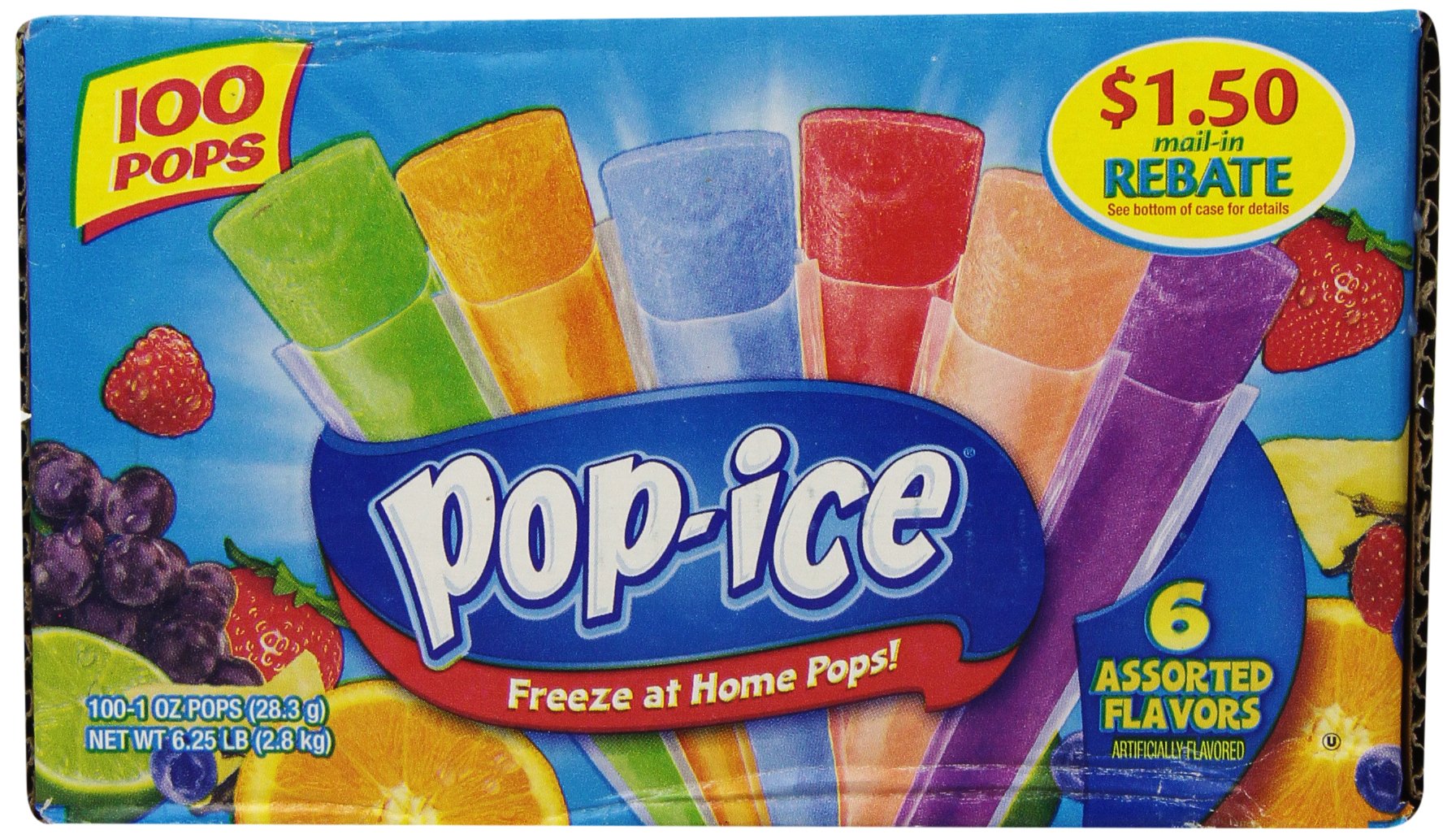 PopIce Freezer Pops, Fat Free Ice Pops, Assorted Flavors (100 1 oz