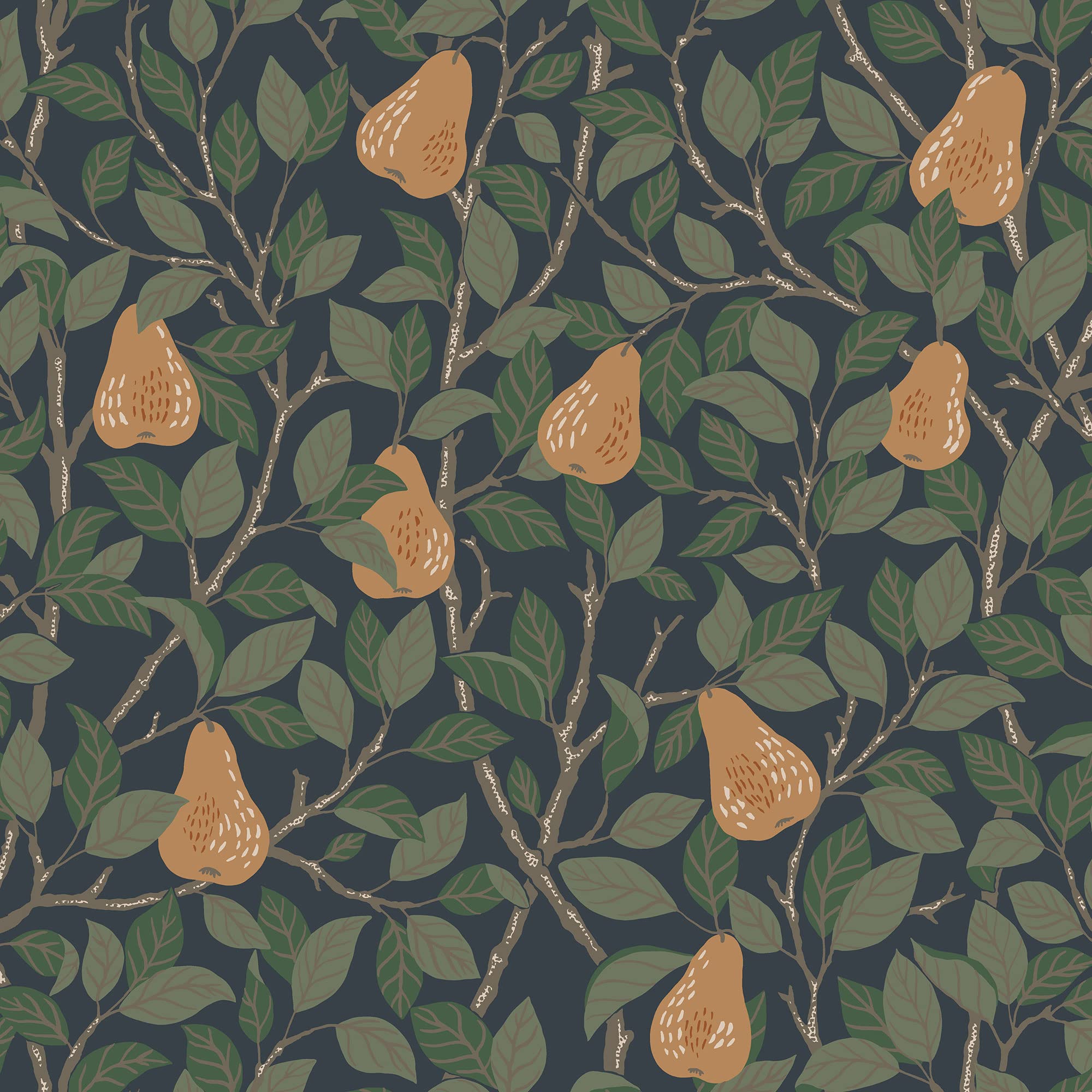 Galerie S13104 Sommarang Leaves and Pears Wallpaper, Blue, 10.05m x 53cm