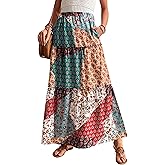 EWFKJ Summer Maxi Skirts for Women 2026 High Waist Boho Floral Skirts Pleated Flowy A Line Beach Skirt with Pockets