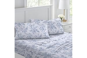 Laura Ashley - Queen Sheet Set, Cotton Flannel Bedding, Brushed for Extra Softness & Comfort (Vanessa Blue, Queen)