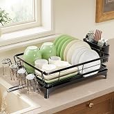 Simple Trending Dish Drying Rack for Kitchen Counter, Stainless Steel Dish Rack, Large Dish Drainer Organizer with Cutlery Holder &amp; Cup Holders, Black