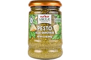 Sacla Basil Pesto alla Genovese 6.7oz Glass Jar | Imported from Italy | Italian Pesto Sauce made from Italian Basil, Parmigiano Reggiano and Olive Oil | No Preservatives