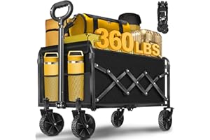 TOKXTIK Wagon Cart Foldable, 360Lbs Collapsible Wagon Cart with Wheels Portable, Outdoor Utility Carts for Groceries, Camping, Sports, Garden, Shopping, Black