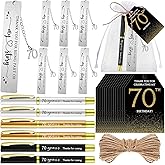 Sinload 25 Sets Birthday Favors for Guests 25 Thanks for Coming Ballpoint Pens 25 Bookmarks 25 Cards with Organza Bag for Adult Birthday Anniversary Party Souvenir(Metal-70th)