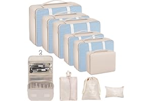 Funarty 10 Set Packing Cubes for Travel, Compression Packing Cubes for Carry On, Packing Cubes for Suitcases for Travel Accessories Travel Essentials, Cream