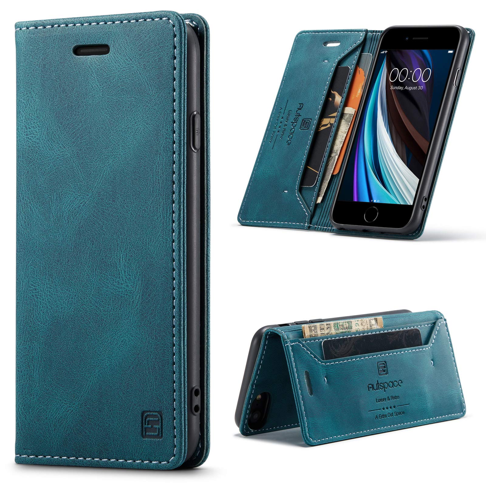 EYZUTAK Case for Samsung Galaxy A51 (4G), Retro Matte Protective Leather Case with RFID Blocking Viewing Stand Magnetic Closure TPU Shell Flip Cover - Blue