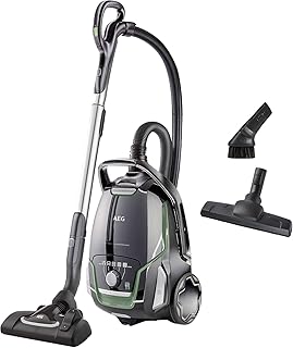 AEG VX9-2-ÖKO Staubsauger mit Beutel (70% Recyclingmaterial, inkl. Zusatzdüsen, 12 m, 850 Watt, nur 65 dB(A), 5 l Staubbeutelvolumen, waschbarer Filter, erneuerte technische Version, schwarz/grün)