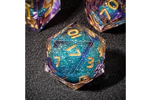 OUKELANWO Liquid Core Sharp Edge Resin DND Dice Set D&D, 7 Piece Polyhedral Dungeons and Dragons Dice, Purple Blue RPG Role Playing D and D Dice D20 D12 D10 D8 D6 D4