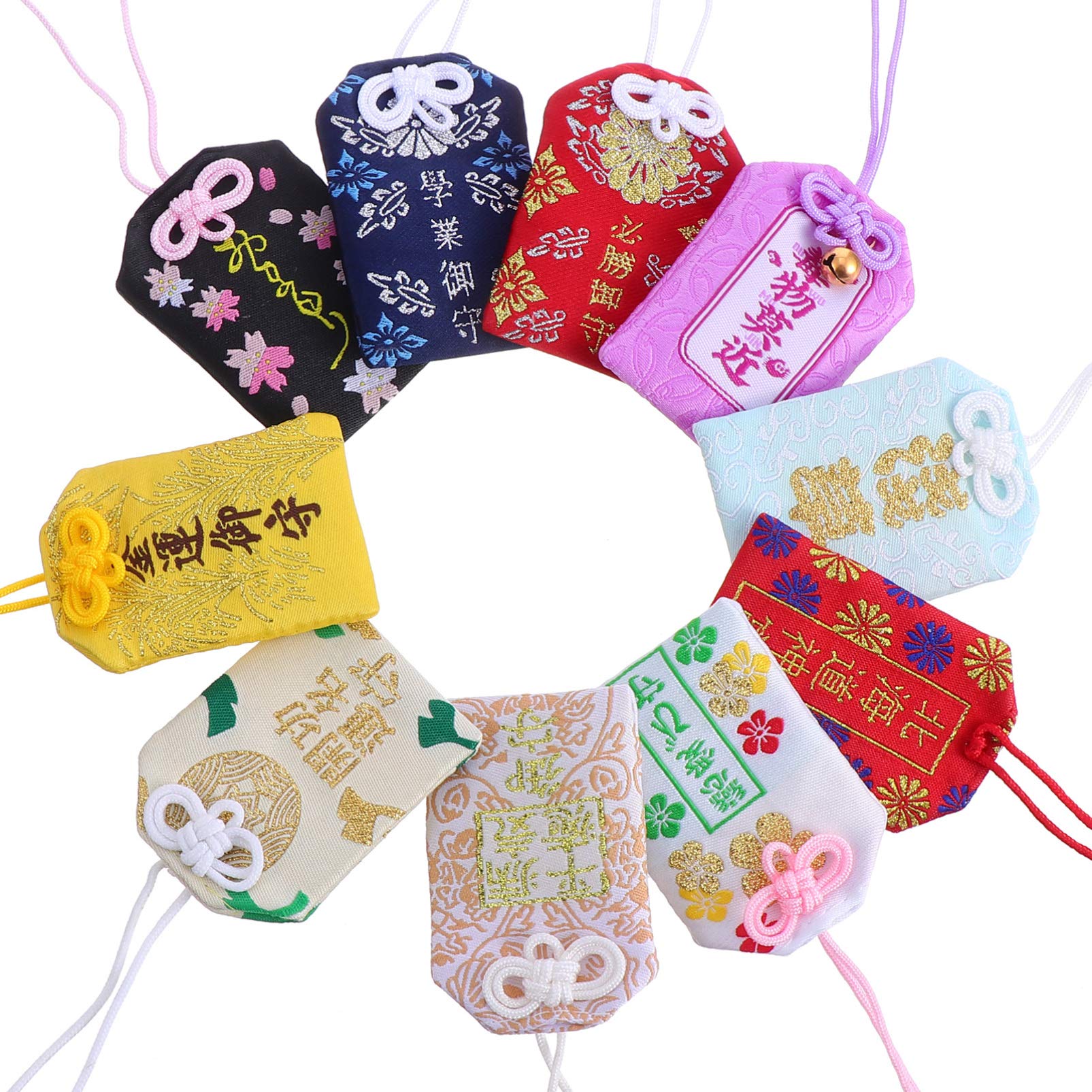 BESPORTBLE Omamori Charm 10Pcs Japanese Omamori Good Luck Charms Shrine Lucky Amulet Hanging Fortune Bag Sachet for Health Wealth Love Career Education Safety, Random Color