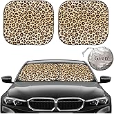 Gven Windshield Sun Shade 2pcs with Bonus Car Sunshade for Front Window Shades 2025 Technology Reflect UV and Heat Sun Visor Automotive Interior Sun Protection (Leopard, L)