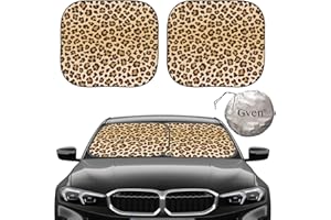 Gven Windshield Sun Shade 2pcs with Bonus Car Sunshade for Front Window Shades 2025 Technology Reflect UV and Heat Sun Visor Automotive Interior Sun Protection (Leopard, M)