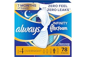 Always Infinity Feminine Pads for Women, Flexfoam Pads with Wings, Size 4, Overnight Absorbency, Unscented, 78 Count (3 Packs of 26)