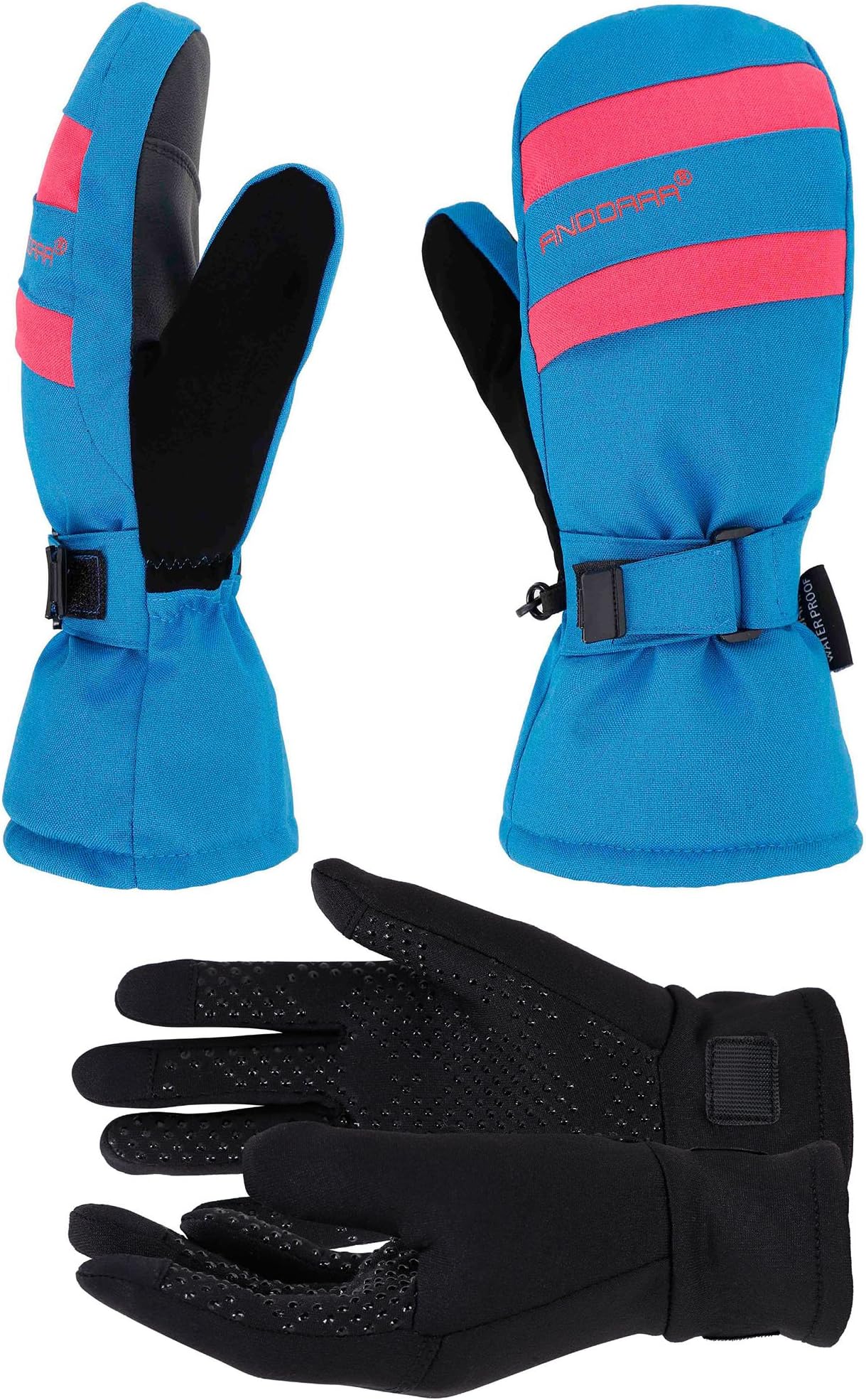 ANDORRA Women's Mittens with Pockets Optional Light Inner Hyper Tech Touchscreen Gloves